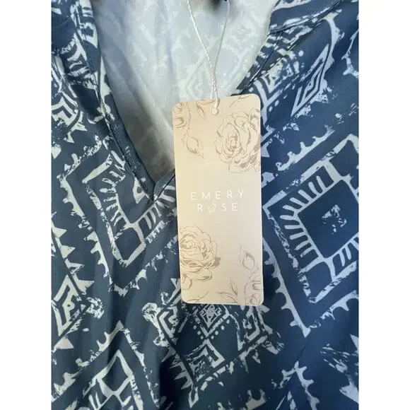 Emma Rose Peasant Dress Women's 3XL Blue Graphic Cottagecore Tiered Boho Maxi - Picture 4 of 11